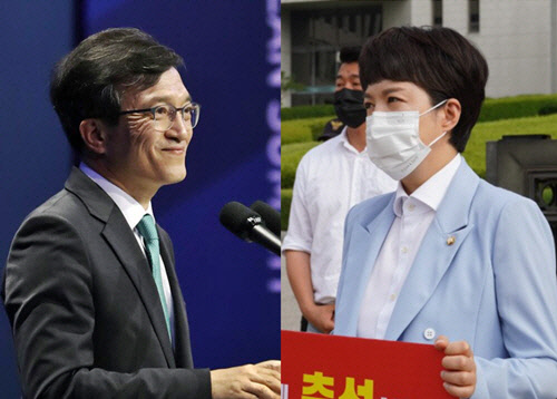 김의겸(왼쪽) 열린민주당 의원과 김은혜 국민의힘 의원.<김의겸 의원 페이스북·김은혜 의원 블로그 사진>